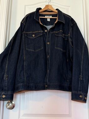 Duluth Trading Co Indigo Denim Jacket with Tan Corduroy Collar